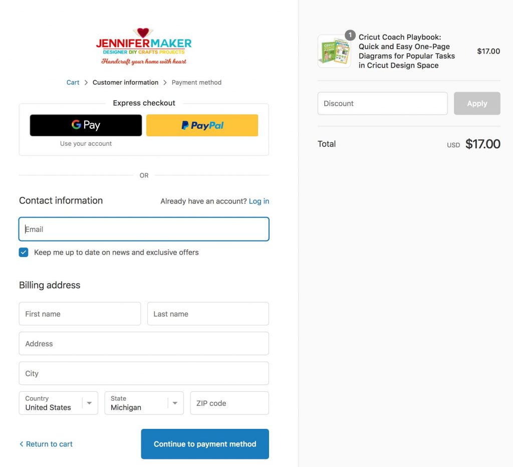 A Shopify payment page pre-filled for a tripwire upsell